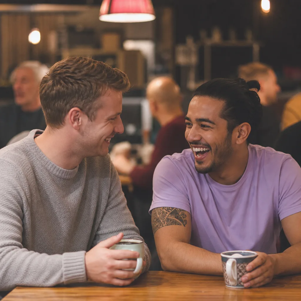 Two men meeting for coffee in Scunthorpe town centre